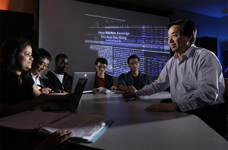 students and professor in data security class