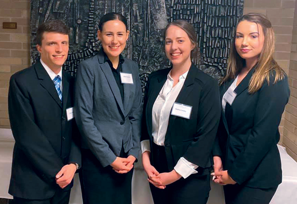 UL Lafayette's 2020 moot court team members.