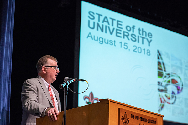 Dr. Joseph Savoie holds the State of the University, 2018
