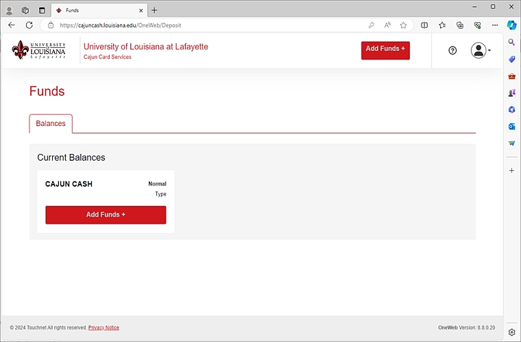 Screenshot of Parental deposit screen