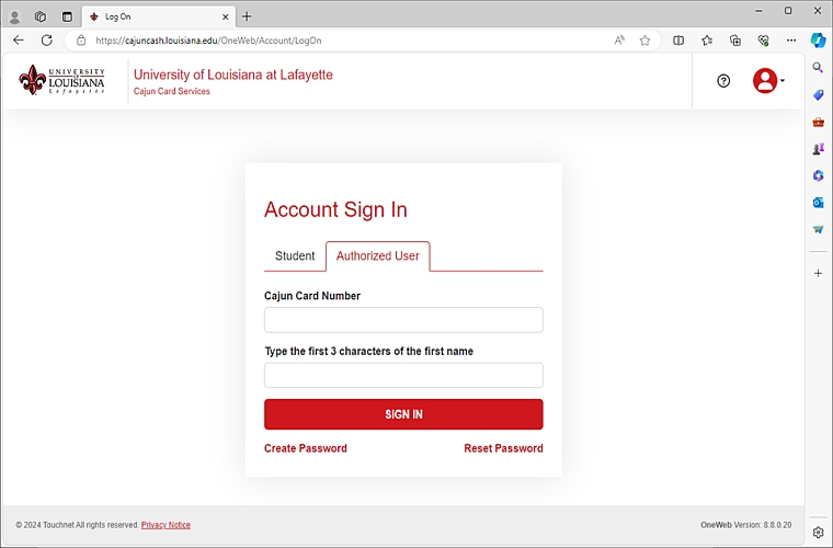 Photo of 1Card login screen for parents