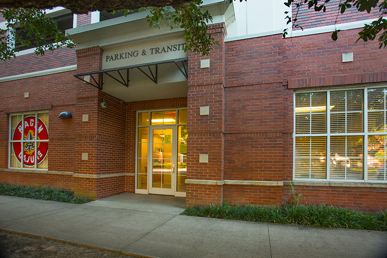 The Office of Parking and Transit department entrance in Olivier Parking Tower
