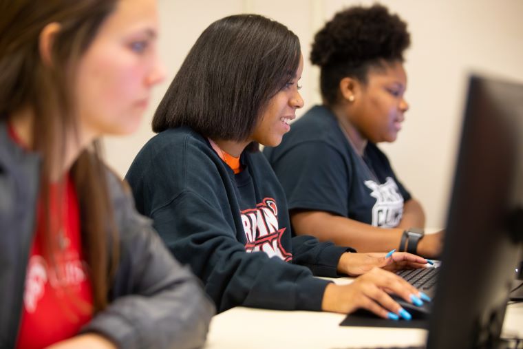Students working in a computer lab 