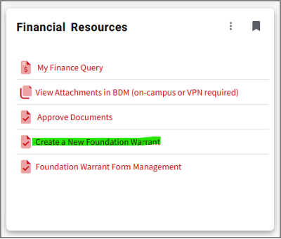 Screenshot of Financial Resources card on UL Lafayette Intranet