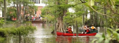 UL Lafayette Lagnicappe Day canoe races on Cypress Lake