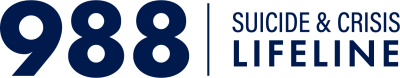 988 Suicide & Crisis Lifeline logo in dark navy blue, featuring the large number “988” beside the text “Suicide & Crisis Lifeline” on a white background.
