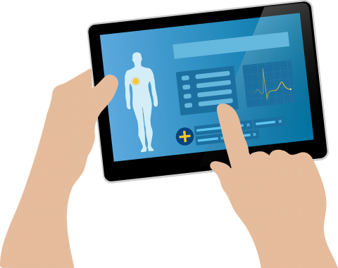 Vector image of person holding a tablet. 