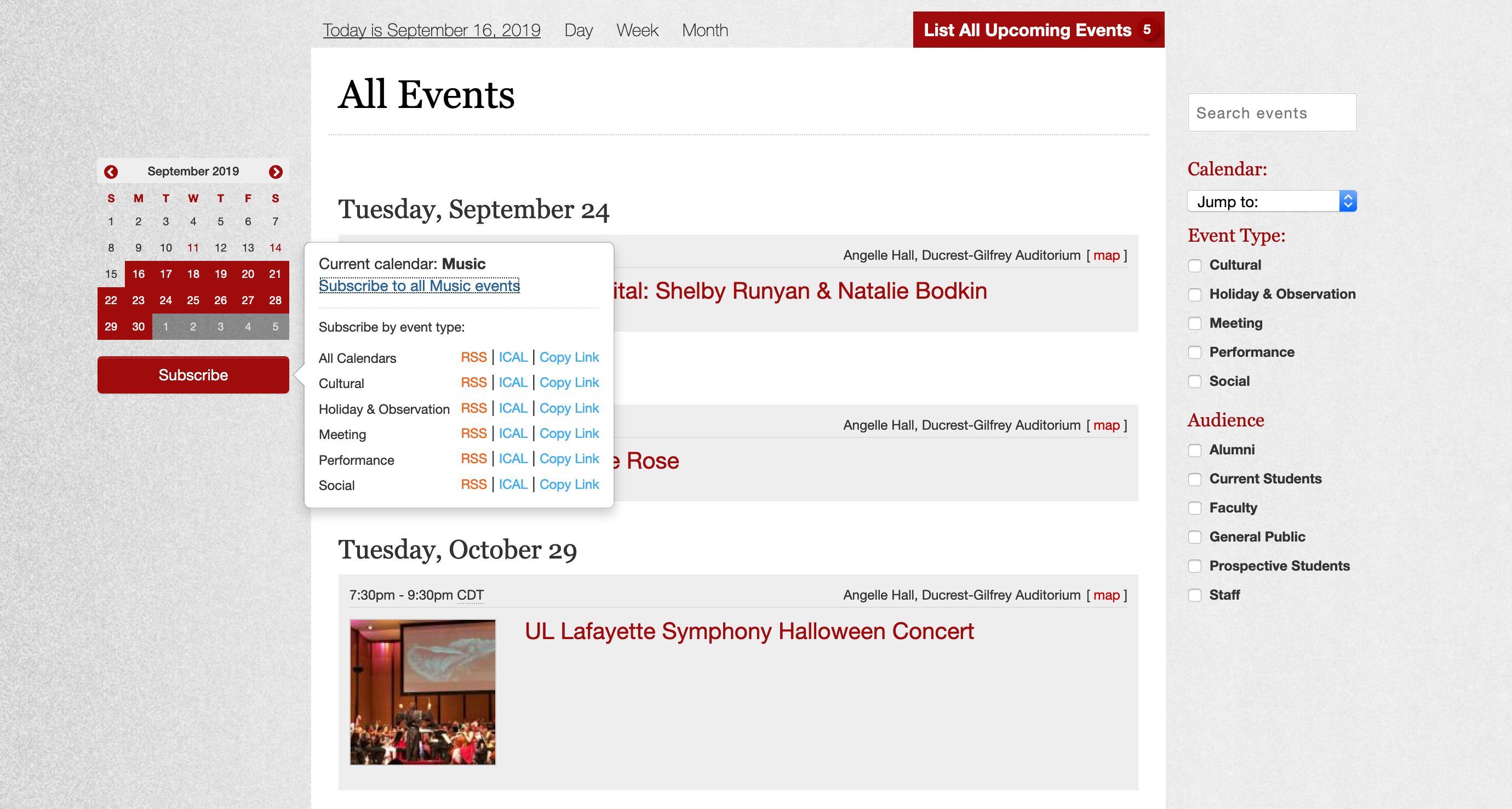 screen shot showing how to subscribe to a group's events
