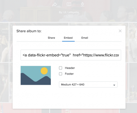 Screen shot to embed Flickr album to website